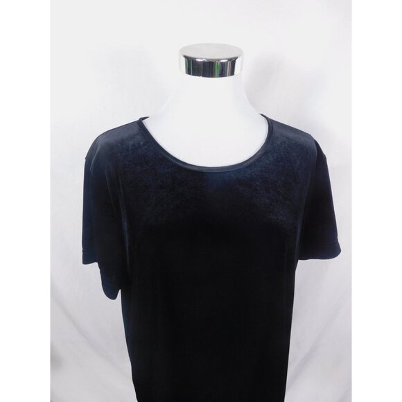 Jaclyn Smith Shirt Womens XL Black Velvet Velour Short Sleeve Scoop Neck Stretch - Picture 2 of 11